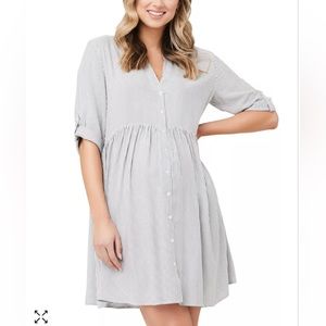 Ripe Sam Stripe Maternity & Nursing Dress White Slate